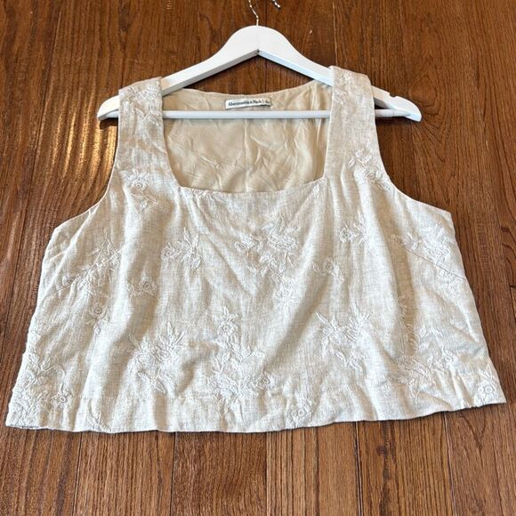 Abercrombie tan embroidered linen tank pant set medium/ large - Picture 11 of 15